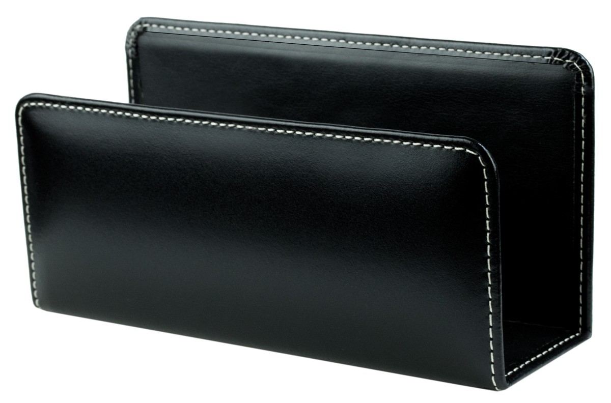 Briefständer CAMBRIDGE Top Grain Rindspaltleder mit heller Kontrastnaht schwarz